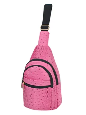 Trendy Pink Faux Ostrich Leather Sling Bag