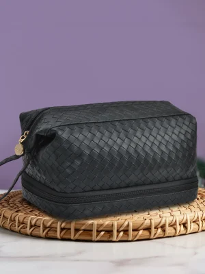 Elegant Black Woven Toiletry Bag