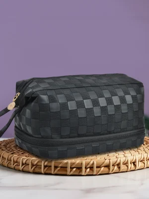 Elegant Black Checkered Travel Toiletry Bag