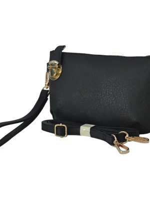 Elegant Black Faux Leather Crossbody Bag