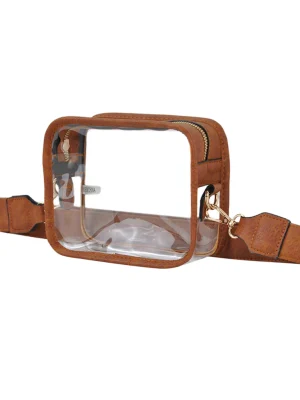 Clear Pvc Crossbody Bag With Brown Faux Leather Accents