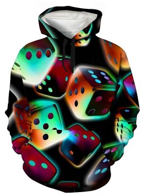 Dice Pattern Hoodie with 3D Graphics for Fall and Winter Casual Wear